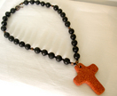 Funky Terracotta Cross and Lava Necklace.