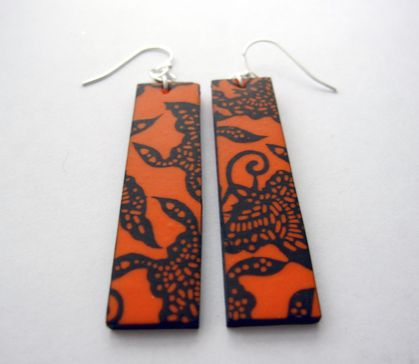 Orange and black abstract butterflies earrings