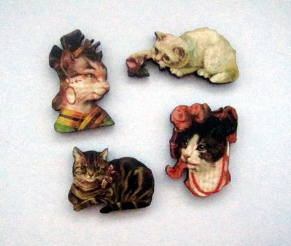 Kitsch kitties - woodcut magnet set