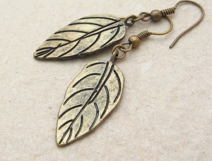 Little Bronze Leaf earrings: simple leaves with bold veining — last pair! 