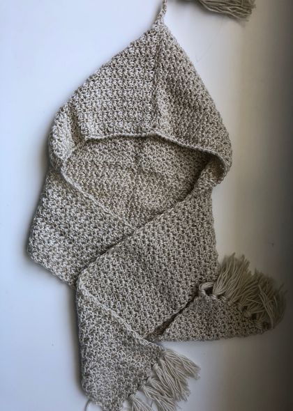 Kids grey crochet hooded scarf