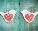 Matching Pair of Red Ceramic Love Bird Ornaments Decoration