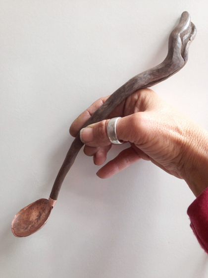 Hand carved driftwood handle and recycled copper penny spoon by Jax Jewels