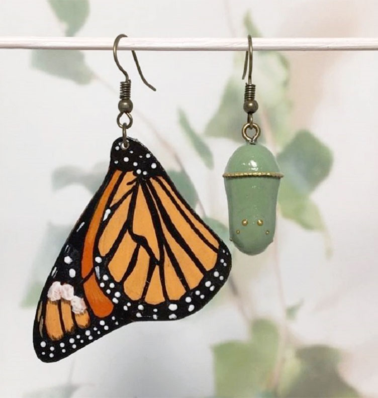 Monarch butterfly and chrysalis earrings by Lady Divergent