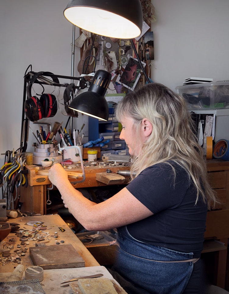 Jewellery designer Sylvie Watson in her studio