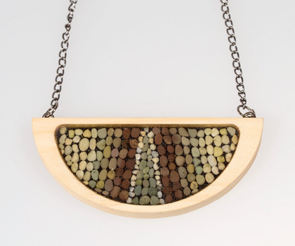 Beach Pebble and Wood Mini-Mosaic Pendant by Pretty Good