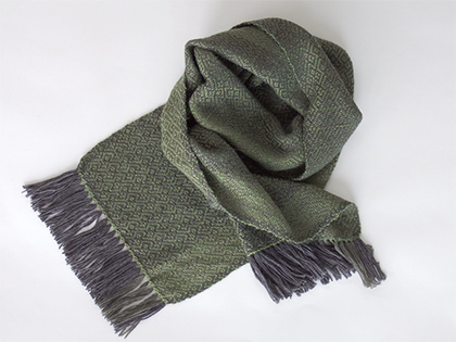 Alpaca Scarf in Charcoal Gray Light Green by Wrapt Weaving