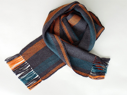 Alpaca Scarf in Charcoal Orange Teal by Wrapt Weaving