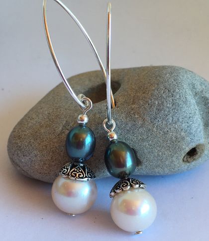 Two tone freshwater pearl earrings
