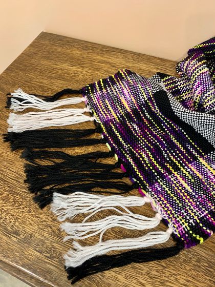 Liquorice Swirl - hand woven wool scarf