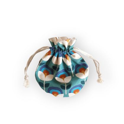 Small Round Pouch Retro Flower Blue-green 