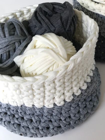 Ombre handmade crochet basket from t-shirt yarn