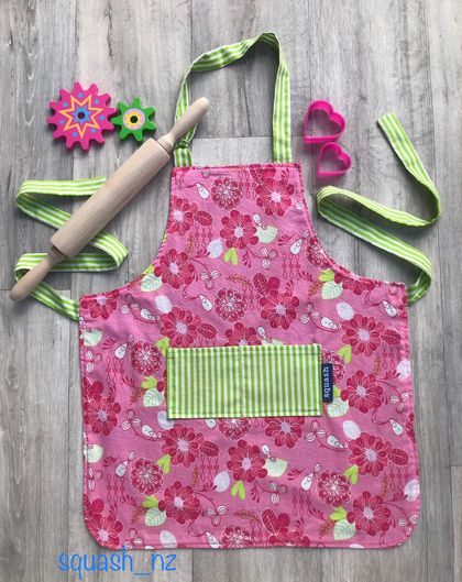 Children’s apron - pink flowers & birds 