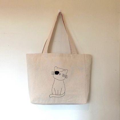 pirate cat hand-embroidered tote bag
