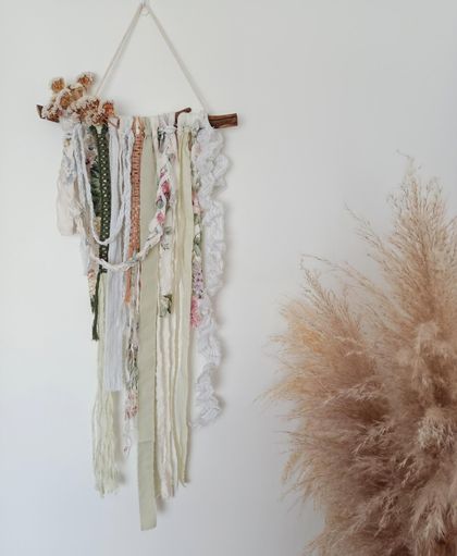 Iris Handmade Macrame, Recycled Fabric & Dried Flower Wall Hanging