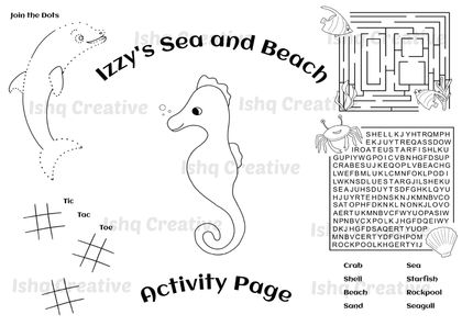A4 Sea Themed Activity Page for Kids (Your Childs Name Added, Digital download)