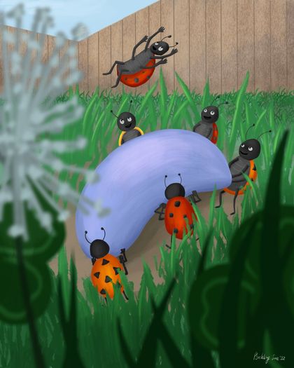 Ladybirds Playing 10x8 inches Print (unframed)