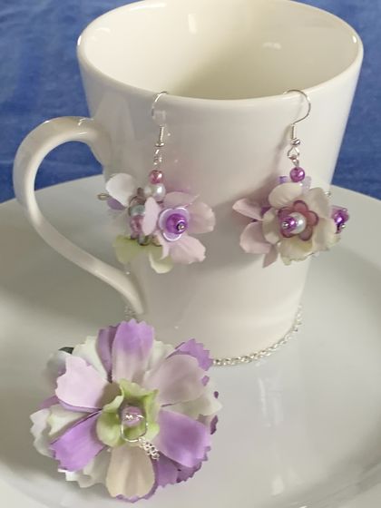 Rainbow Sherbert Hydrangea Necklace and Earrings set