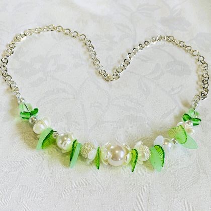 Necklace: Bayberry and Pearl bouquet - part of a set ('Bridal white and green' range)