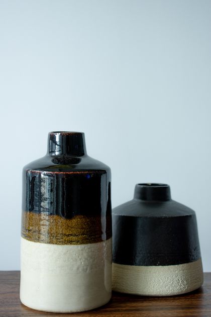 Bottle with black and clear glaze