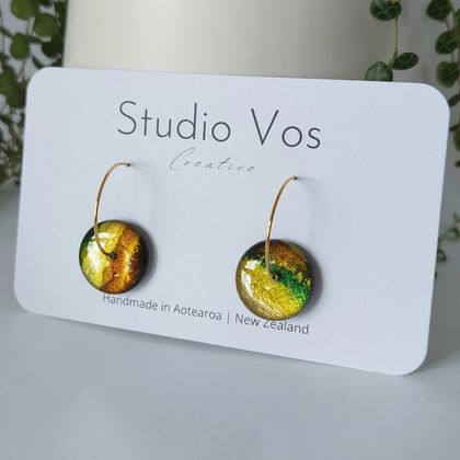 Green, Yellow and Turquoise with Metalic Detail Round Hoop Earrings