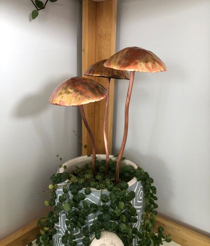 Flamed Copper mushroom set of 3