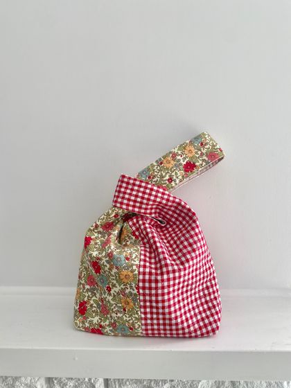 Japanese Style Floral & Checkered Knot Bag 