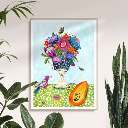 Tropical Bouquet: Vibrant fusion, A4 Giclée Print of my Original Watercolour Painting