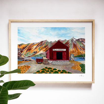 The Red Barn at Glenorchy Wharf A4 Gicleé Print of my Original Watercolour Painting 