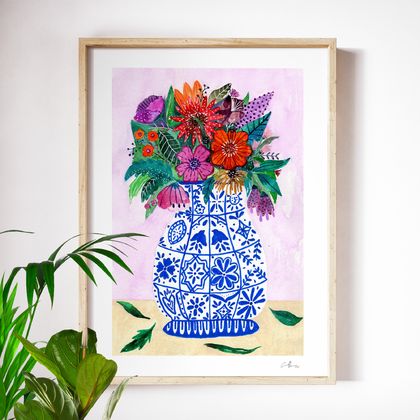 Mexican Flowers, Floral Still Life, A4 Print of my Original Watercolour Painting