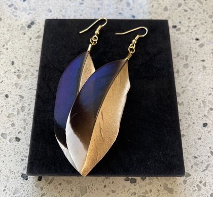 Iridescent Blue Feather Earrings