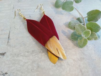 Red Handcrafted real Feather Earrings