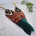 Three Tier Iridescent Orange and Green Feather Earrings