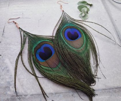 Handcrafted Peacock Feather Earrings