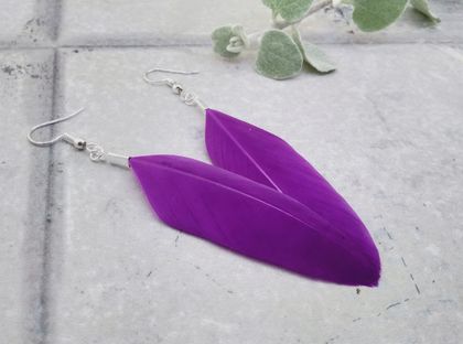 Pure Purple Handcrafted Feather Earrings