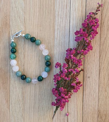 ATTRACTING LOVE, GROWTH, HEALING CRYSTAL BRACELET - Aventurine, Rose Quartz & Malachite - Womens ~ Mens ~ Gym