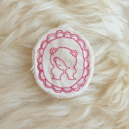 Hand Embroidered Bear Girl Brooch/Pin
