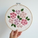 Hand Embroidered Pink Hydrangea Embroidery Hoop 