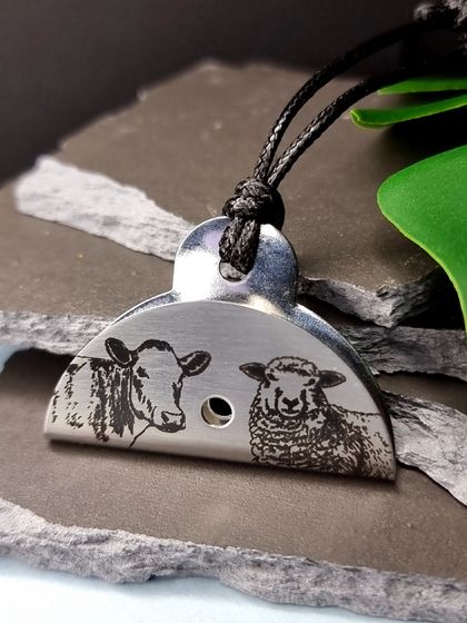 Cow and Sheep Engraved Shepherds Whistle Pendant