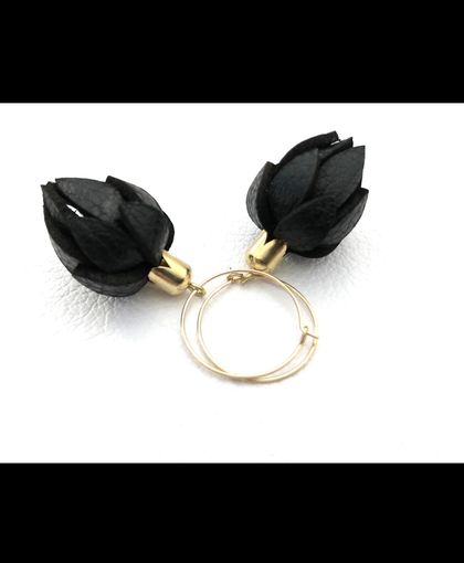 Black Wild Flower Hoop Earrings 