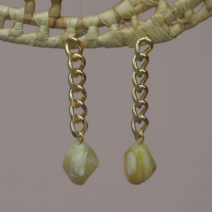 gemstone curb chain drop earrings  ~ citrine