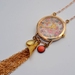 floral watch pendant - with fringe tassel and vintage carved charms