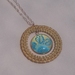 boho rafia pendant with floral glass  ~ teal 