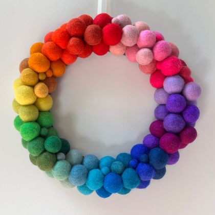Rainbow  Felt Balls Wreath available until Sun.