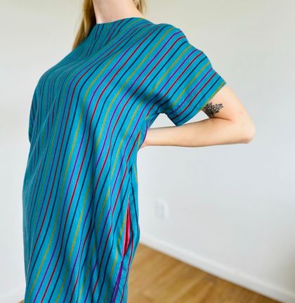 Teal Stripe Pocket Dress (Medium)