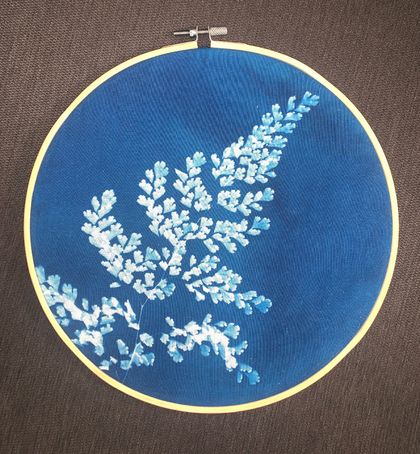 Maidenhair fern cyanotype sun printed fabric