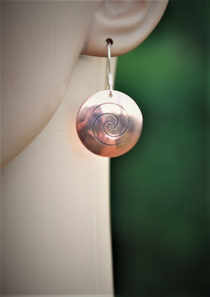 Etched Copper koru earrings~ crafted by hand
