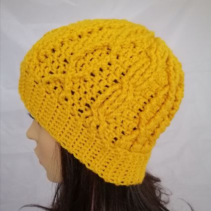 Chunky Mustard Cable Beanie 
