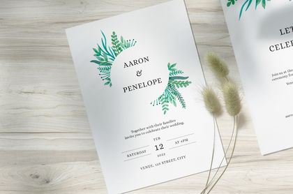 Wedding invitation - watercolour foliage - 50 printed invitations