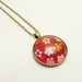 Bright, Bold Red (with white, yellow, pink cherry blossoms) Japanese Washi Paper, Glass Cabochon Necklace- 30mm